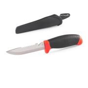 Нож универсальный KF-02 серия ПРАКТИК с фиксированным лезвием из нержавеющей стали, серейторной заточкой и стропорезом на обухе