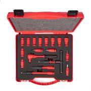 Набор диэлектрического инструмента 1/4« НИИ-15 серия ПРОФИ торцевые шестигранные головки с трещоткой 1/4» для работ под напряжением до 1000 В, стандарт VDE